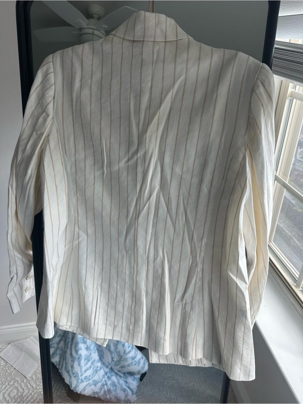 Paige Rosette Stripe Double-breasted Linen Blend Blazer Afterglow Gold Size S - Picture 5 of 5
